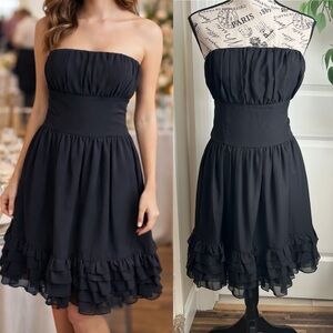 Kensie Girl Strapless Ruffle Tiered Hem Chiffon Formal Dress Black Sz M